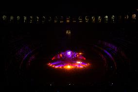 Fire Performance During Closing Ceromoney Of "Monument Arles" Festival In Arles, France.