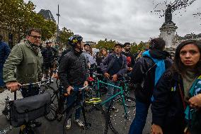 Gathering Of Cyclists In Paris In Tribute To Paul