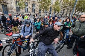 Gathering Of Cyclists In Paris In Tribute To Paul