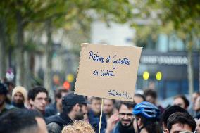 Gathering Of Cyclists In Paris In Tribute To Paul