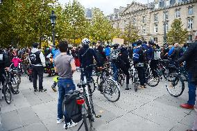 Gathering Of Cyclists In Paris In Tribute To Paul