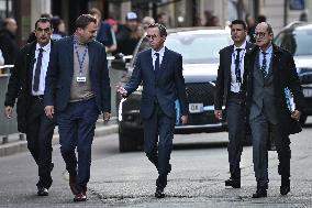 French Interior Minister Bruno Retailleau exits the Elysee Palace FA