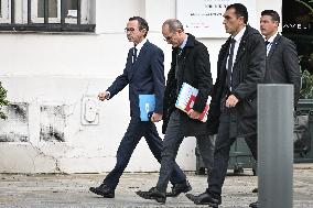 French Interior Minister Bruno Retailleau exits the Elysee Palace FA