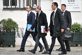 French Interior Minister Bruno Retailleau exits the Elysee Palace FA