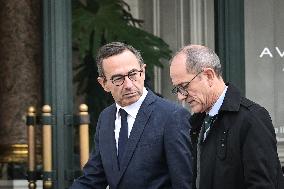 French Interior Minister Bruno Retailleau exits the Elysee Palace FA