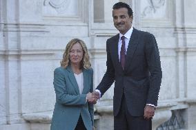 Giorgia Meloni Meets Sheik Tamim bin Hamad al-Thani - Rome