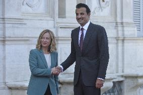 Giorgia Meloni Meets Sheik Tamim bin Hamad al-Thani - Rome