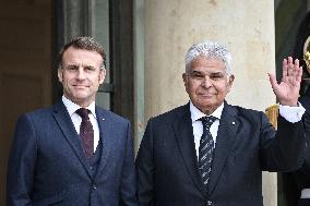 French President Emmanuel Macron welcomes President of Panama Jose Raul Mulino at the Elysee Palace FA