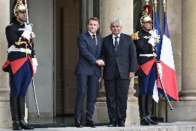 French President Emmanuel Macron welcomes President of Panama Jose Raul Mulino at the Elysee Palace FA