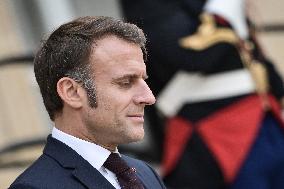 French President Emmanuel Macron welcomes President of Panama Jose Raul Mulino at the Elysee Palace FA