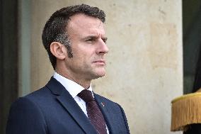 French President Emmanuel Macron welcomes President of Panama Jose Raul Mulino at the Elysee Palace FA