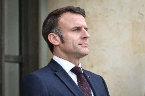 French President Emmanuel Macron welcomes President of Panama Jose Raul Mulino at the Elysee Palace FA