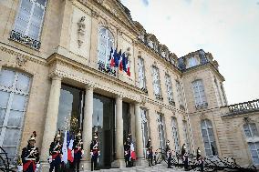 French President Emmanuel Macron welcomes President of Panama Jose Raul Mulino at the Elysee Palace FA