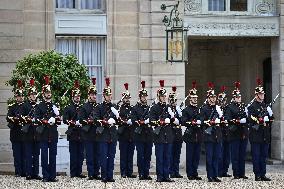 French President Emmanuel Macron welcomes President of Panama Jose Raul Mulino at the Elysee Palace FA