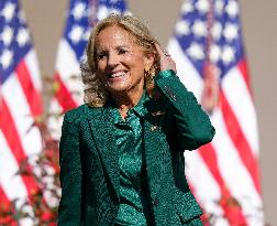 First Lady Jill Biden Speaks In The Rose Garden About An Enhanced White House Tour Experience On October 21, 2024