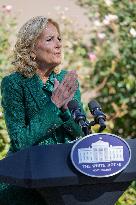 First Lady Jill Biden Speaks In The Rose Garden About An Enhanced White House Tour Experience On October 21, 2024