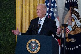 President Joe Biden and first lady Dr. Jill Biden deliver remarks at a National Arts and Humanities Reception