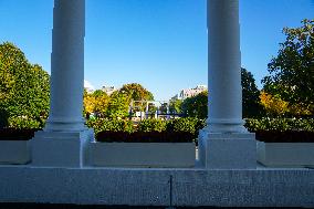 Construction Workers Have Commenced Building The Presidential Inauguration Parade Reviewing Platform At The White House.