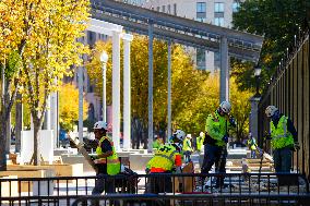 Construction Workers Have Commenced Building The Presidential Inauguration Parade Reviewing Platform At The White House.