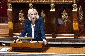 Marine Le Pen speech during a debate on the 2025 finance bill - Paris