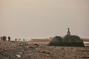 Trash And Filth Along Paruthiyoor Beach