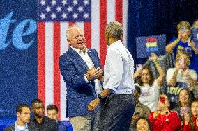 Barack Obama Campaigns With Tim Walz On First Day Of Early Voting In Wisconsin