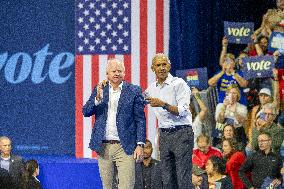 Barack Obama Campaigns With Tim Walz On First Day Of Early Voting In Wisconsin