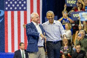 Barack Obama Campaigns With Tim Walz On First Day Of Early Voting In Wisconsin