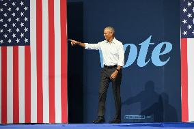 Former U.S. President Barack Obama And Minnesota Gov. Tim Walz Speak At Campaign Rally In Madison Wisconsin