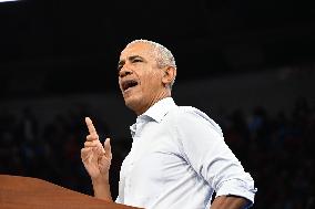 Former U.S. President Barack Obama And Minnesota Gov. Tim Walz Speak At Campaign Rally In Madison Wisconsin