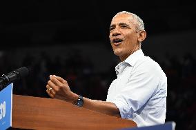 Former U.S. President Barack Obama And Minnesota Gov. Tim Walz Speak At Campaign Rally In Madison Wisconsin