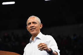 Former U.S. President Barack Obama And Minnesota Gov. Tim Walz Speak At Campaign Rally In Madison Wisconsin