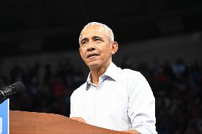 Former U.S. President Barack Obama And Minnesota Gov. Tim Walz Speak At Campaign Rally In Madison Wisconsin