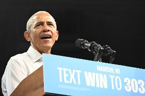 Former U.S. President Barack Obama And Minnesota Gov. Tim Walz Speak At Campaign Rally In Madison Wisconsin