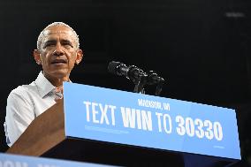 Former U.S. President Barack Obama And Minnesota Gov. Tim Walz Speak At Campaign Rally In Madison Wisconsin