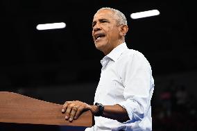 Former U.S. President Barack Obama And Minnesota Gov. Tim Walz Speak At Campaign Rally In Madison Wisconsin