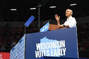 Former U.S. President Barack Obama And Minnesota Gov. Tim Walz Speak At Campaign Rally In Madison Wisconsin