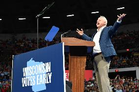 Former U.S. President Barack Obama And Minnesota Gov. Tim Walz Speak At Campaign Rally In Madison Wisconsin