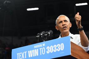 Former U.S. President Barack Obama And Minnesota Gov. Tim Walz Speak At Campaign Rally In Madison Wisconsin