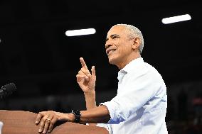 Former U.S. President Barack Obama And Minnesota Gov. Tim Walz Speak At Campaign Rally In Madison Wisconsin