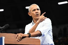 Former U.S. President Barack Obama And Minnesota Gov. Tim Walz Speak At Campaign Rally In Madison Wisconsin