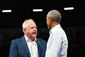 Former U.S. President Barack Obama And Minnesota Gov. Tim Walz Speak At Campaign Rally In Madison Wisconsin