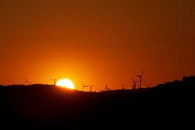 Wind Farm In Basilicata At Sunset