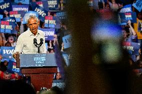 Barack Obama Holds A Presidential Campaign Rally For Kamala Harris At The Huntington Place In Detroit, MI