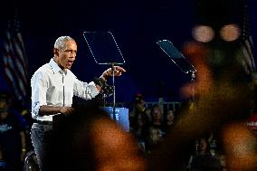 Barack Obama Holds A Presidential Campaign Rally For Kamala Harris At The Huntington Place In Detroit, MI