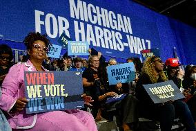 Barack Obama Holds A Presidential Campaign Rally For Kamala Harris At The Huntington Place In Detroit, MI