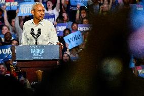 Barack Obama Holds A Presidential Campaign Rally For Kamala Harris At The Huntington Place In Detroit, MI