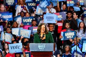 Barack Obama Holds A Presidential Campaign Rally For Kamala Harris At The Huntington Place In Detroit, MI