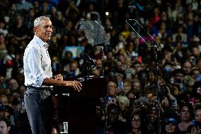 Barack Obama Holds A Presidential Campaign Rally For Kamala Harris At The Huntington Place In Detroit, MI