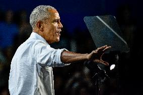 Barack Obama Holds A Presidential Campaign Rally For Kamala Harris At The Huntington Place In Detroit, MI